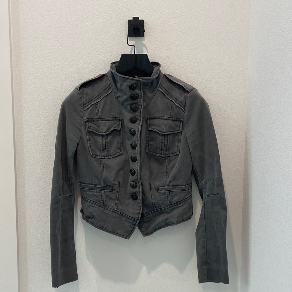 Free People Gray Denim-Style Jacket with Red Trim - Picture 4 of 6
